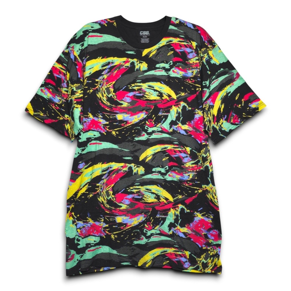 CSG Men's Graphic T-Shirt‎ 2XL Abstract Paint Splatter Black Multi Color Cotton